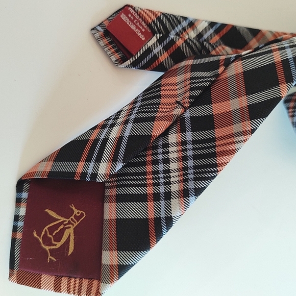 Original Penguin | Plaid Silk Tie | Black Orange Blue White | Unisex - Picture 8 of 9